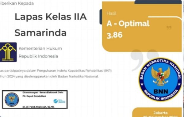 Lapas Samarinda Raih Predikat A-Optimal pada Pengukuran IKR