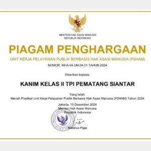 Kantor Imigrasi Kelas II TPI Pematang Siantar Raih Predikat P2HAM Tahun 2024