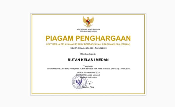 Rutan Kelas I Medan Raih Predikat Unit Kerja Berbasis P2HAM Tahun 2024