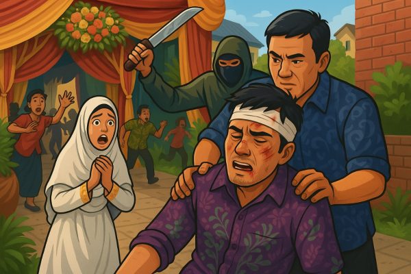 Ilustrasi pengantin pria terluka di rumah sakit