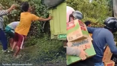 Truk terguling di Jalintim Banyuasin dijarah warga