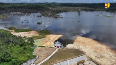 Pemandangan Bendungan Marangkayu di Kalimantan Timur setelah proses konstruksi selesai
