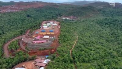 Citra satelit Pulau Gag yang telah berubah dari hijau menjadi area tambang