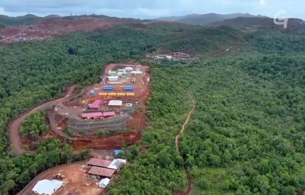 Citra satelit Pulau Gag yang telah berubah dari hijau menjadi area tambang