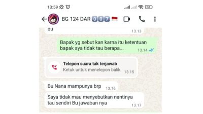 Bukti percakapan WA dugaan pemerasan wartawan Radar007 terhadap bendahara Prabu Satu Nasional