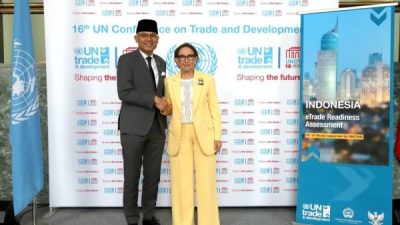 Wamenlu RI Arrmanatha Nasir berbicara di forum UNCTAD Jenewa tentang ekonomi digital.