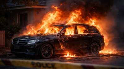 Aksi Nekat! Motor Tanpa Plat Lempar Molotov, Mobil Jadi Abu