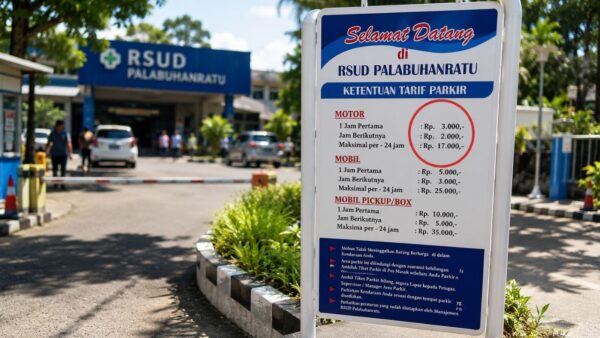 Area parkir RSUD Palabuhanratu yang dikeluhkan warga karena tarif mahal