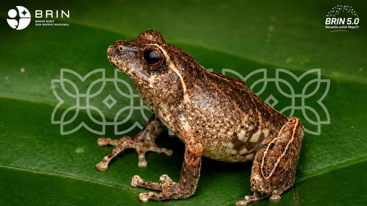 Spesies baru katak semak endemik Jawa Philautus candrageni yang ditemukan BRIN di lereng Gunung Merapi.