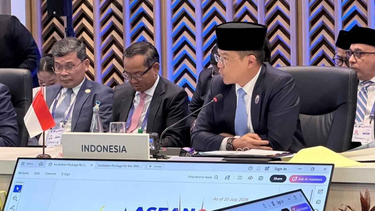 Menteri Luar Negeri RI Sugiono menyampaikan pidato pada Pertemuan ke-59 Menteri Luar Negeri ASEAN (AMM) di Manila, Filipina.