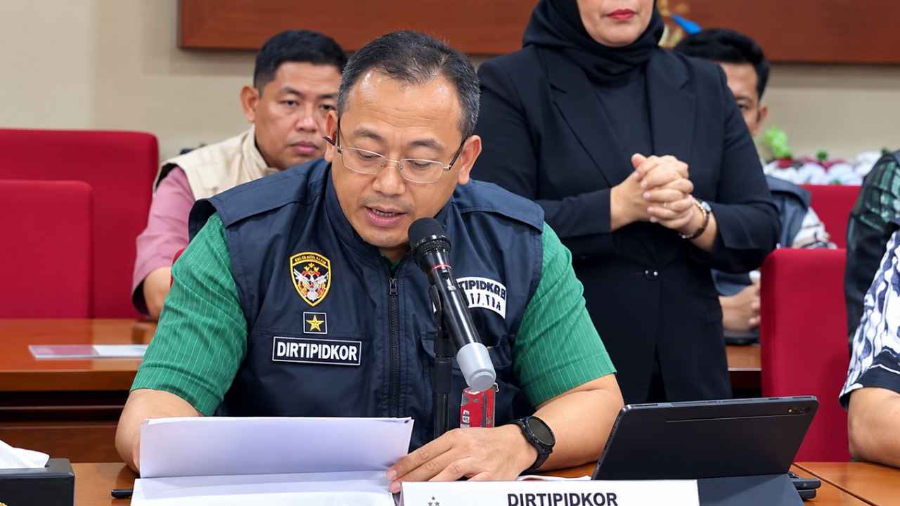 Konferensi pers Kortastipidkor Polri terkait penetapan Bupati Gowa Sitti Husniah sebagai tersangka korupsi dan penyitaan aset.