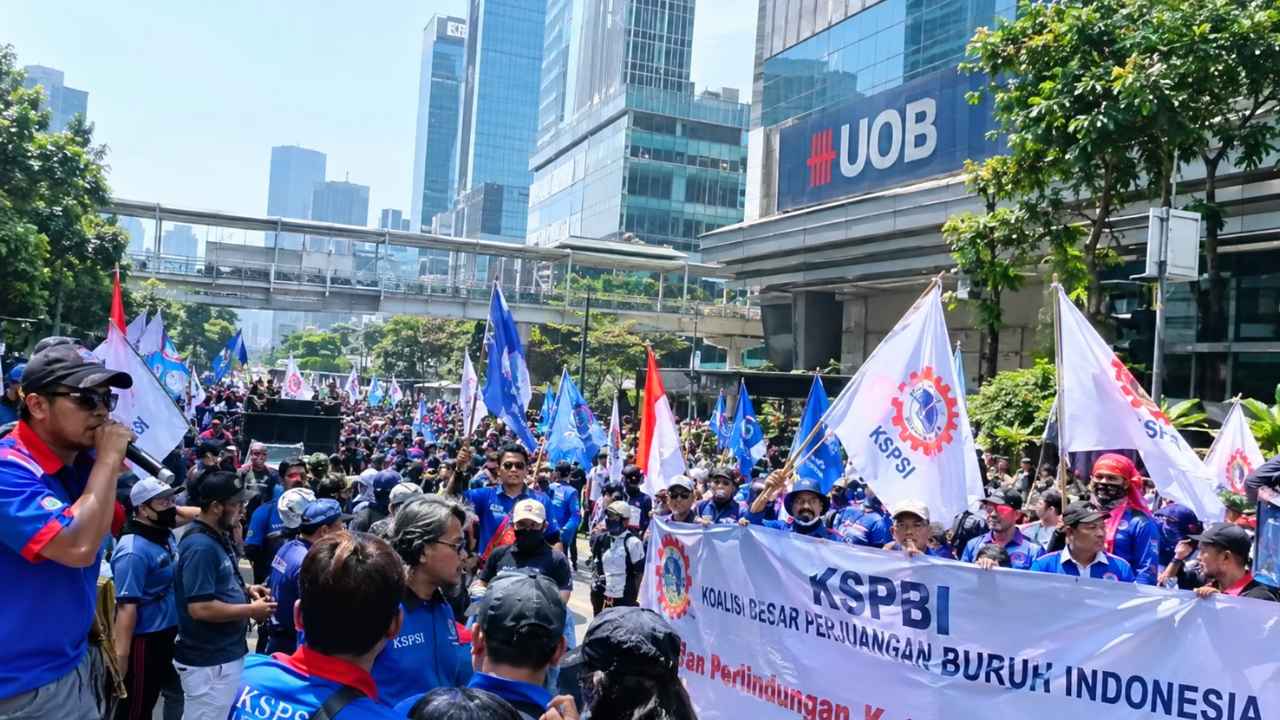 Demo 24 September 2026 di Jakarta, massa buruh di depan UOB.