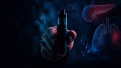 Ilustrasi vape dan dampaknya terhadap kesehatan paru-paru.