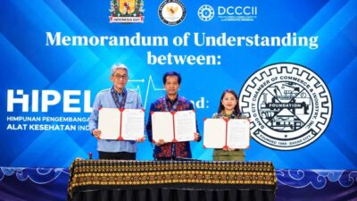 Penandatanganan MoU HIPELKI dengan Davao City Chamber of Commerce and Industry dalam Indonesia–Philippines Healthcare Business Forum 2026.