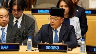 Menlu Sugiono dalam pertemuan perlindungan pekerja kemanusiaan di PBB.