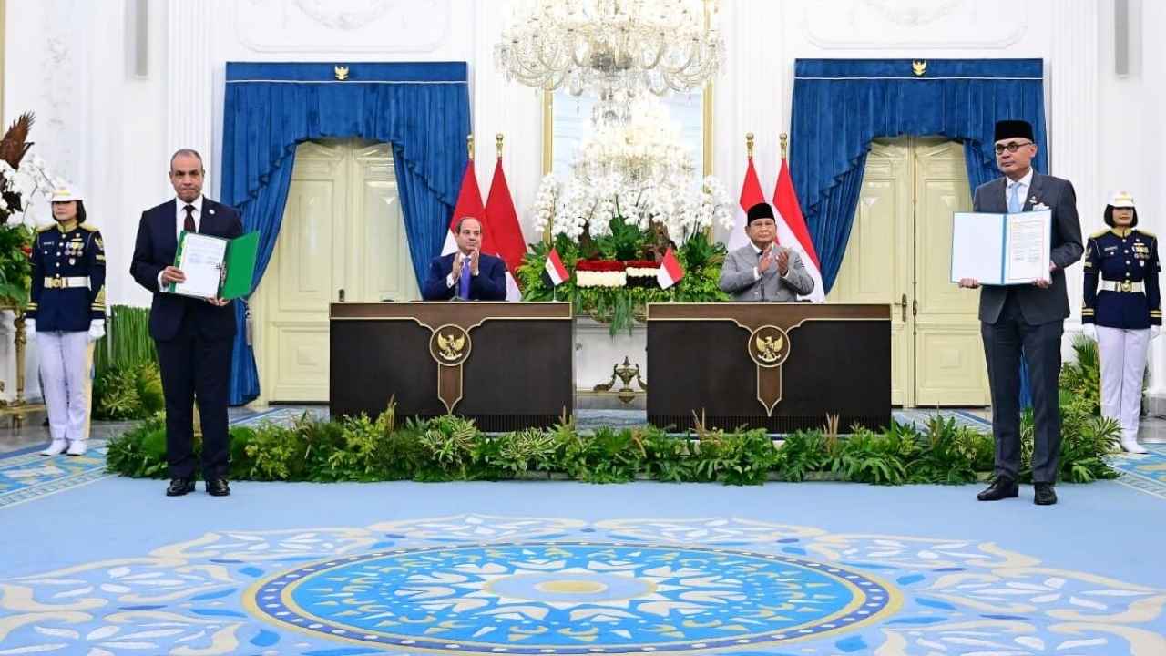 Presiden Prabowo Subianto menerima Presiden Mesir Abdel Fattah El-Sisi di Istana Merdeka.