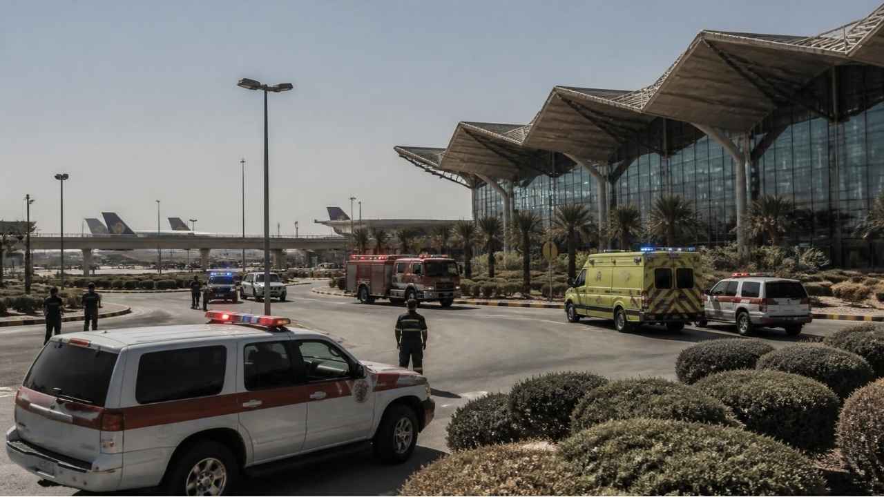 Bandara King Khalid di Riyadh, Arab Saudi, setelah laporan serangan yang mengganggu penerbangan.